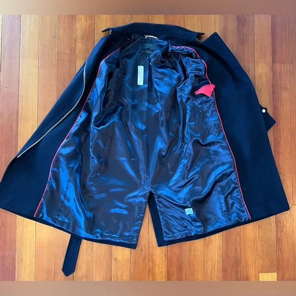 NWT J Crew Belted Zip Trench Coat Wool Melton Outerwear $398 - Navy Blue - 6